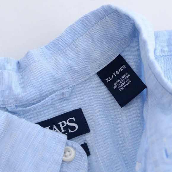 Chaps Sky Blue  52% Linen Button Down Short Sleeve Dress Shirt Size XL - Picture 10 of 10